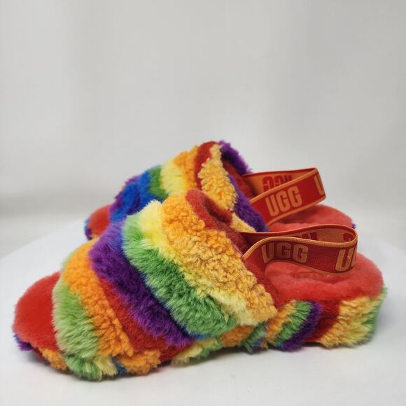 UGG Australia Fluff Yeah Slide Women 8 Pride Cali Collage Rainbow Sling 1120002 - Picture 8 of 13